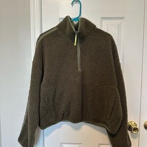 Old Navy Olive Green Sherpa Half-Zip Pullover Jacket